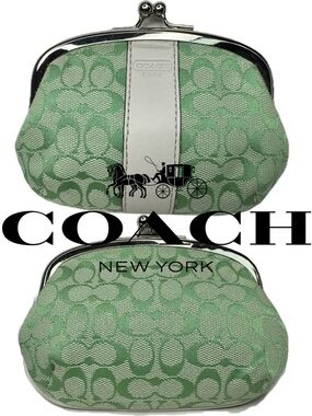 Coach Y2K Signature C Green Fabric Kisslock Coin Purse Bag
